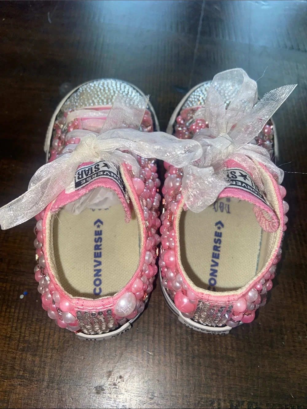 Custom-decorated pink Converse All Star toddler shoes size 6